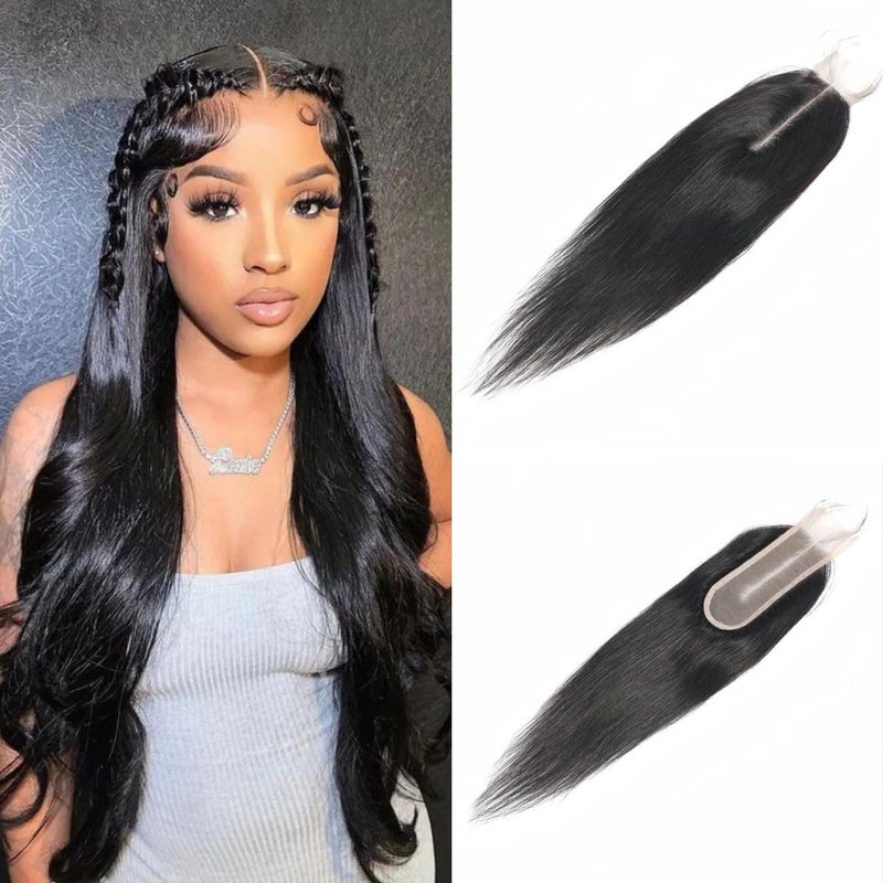 Risbaer Braizilian 2x6 HD Lace Closure Straight Human Hair Deep Middle Part 2x6 Closure with Baby Hair (14 inch) - Image 1